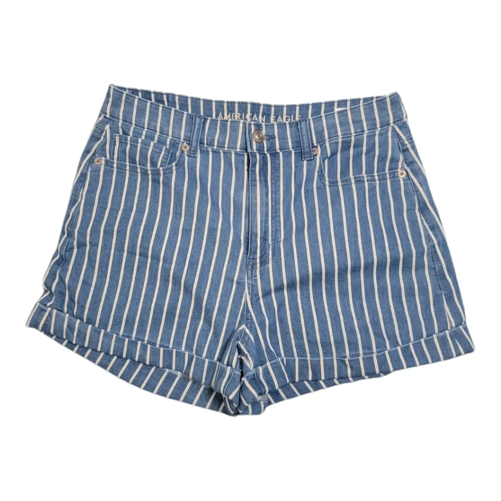 American Eagle Striped Mom Shorts Size 8‎ Blue White Summer Vacation Preppy